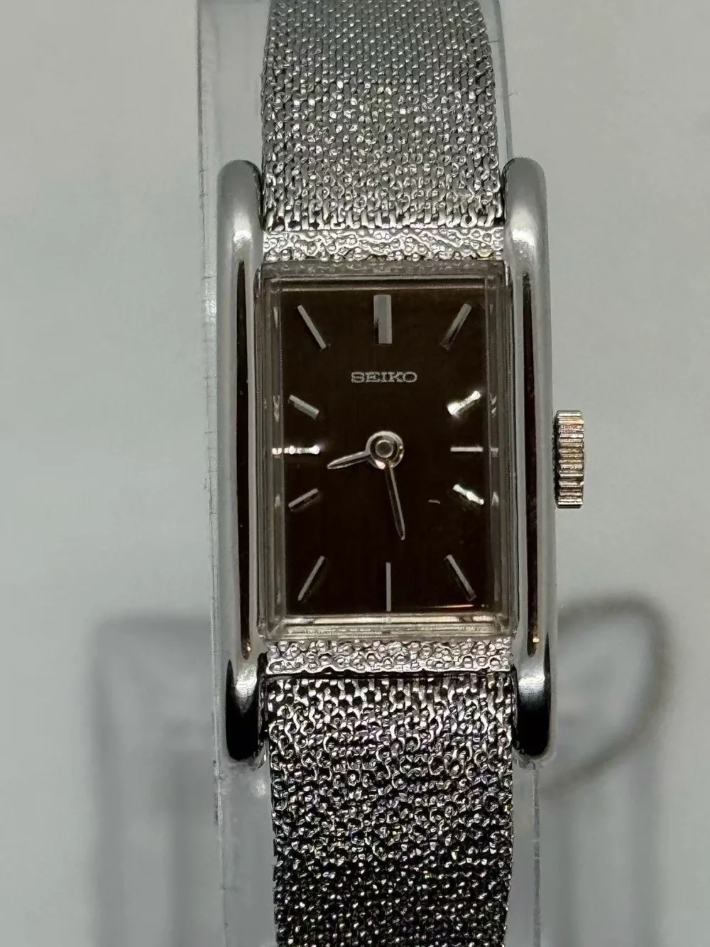 Vintage Seiko Women Manual Wind Watch 14mm Brown Dial Stainless Steel Band Runs